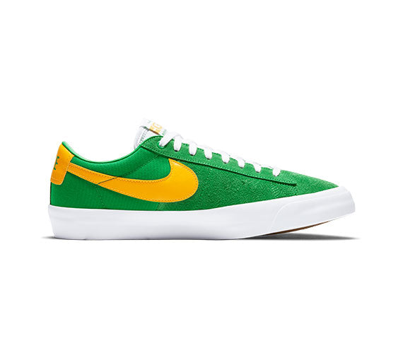 Nike SB Zoom Blazer Low Pro GT Lucky Green University Gold Blk Wht The Source Snowboard Skate