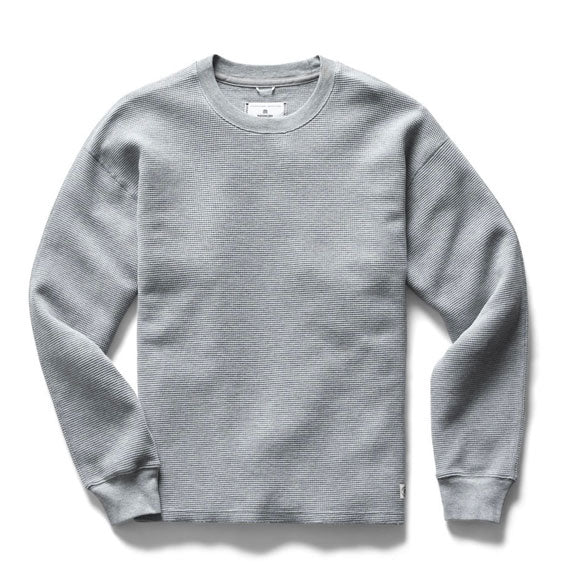 Reigning Champ Flatback Waffle Long Sleeve Crew H.Grey The Source Snowboard Skate