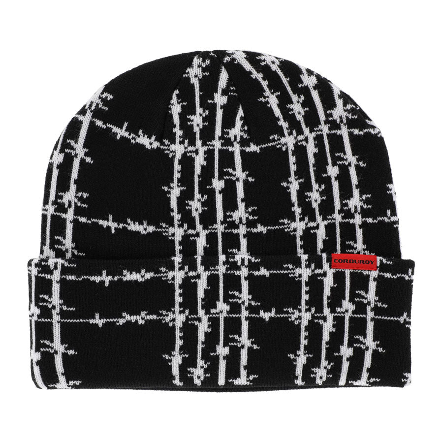 Corduroy Barbed Plaid Beanie Black 2025