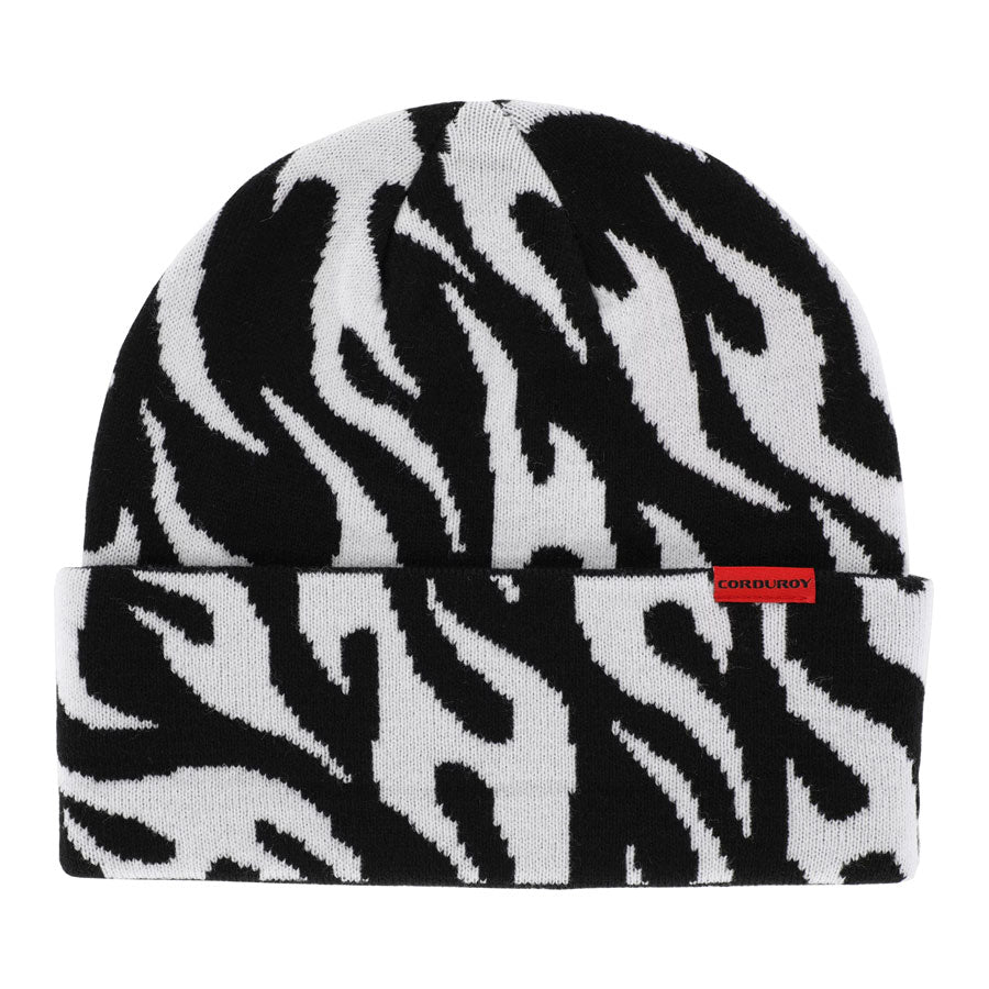 Corduroy Tribal Flames Beanie Black 2025