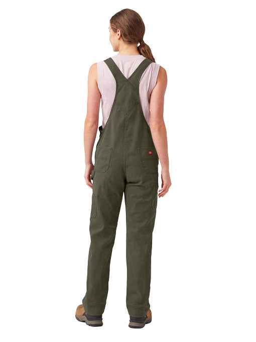 Dickies Women's Relaxed Fit Bib Overalls Rinsed Moss Green