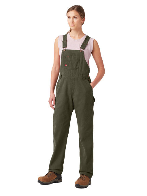 Dickies Women's Relaxed Fit Bib Overalls Rinsed Moss Green