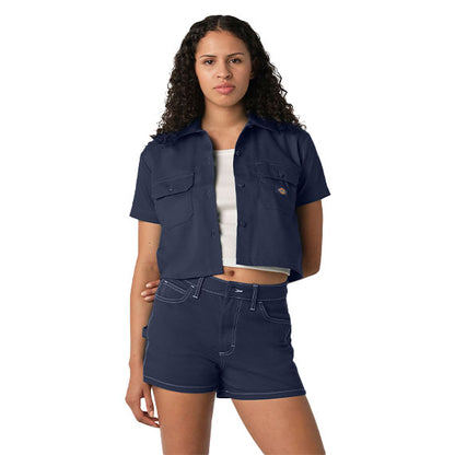 Dickies Women's Short Sleeve Crop Work Shirt Ink Navy