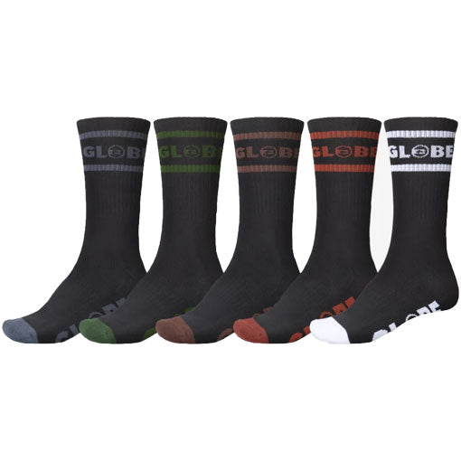 Globe Tilt Hi Crew Sock 5 Black Pack