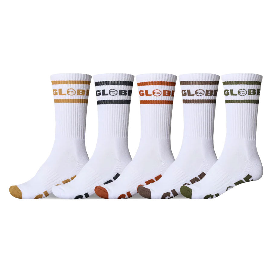 Globe Tilt Hi Crew Sock 5 White Pack