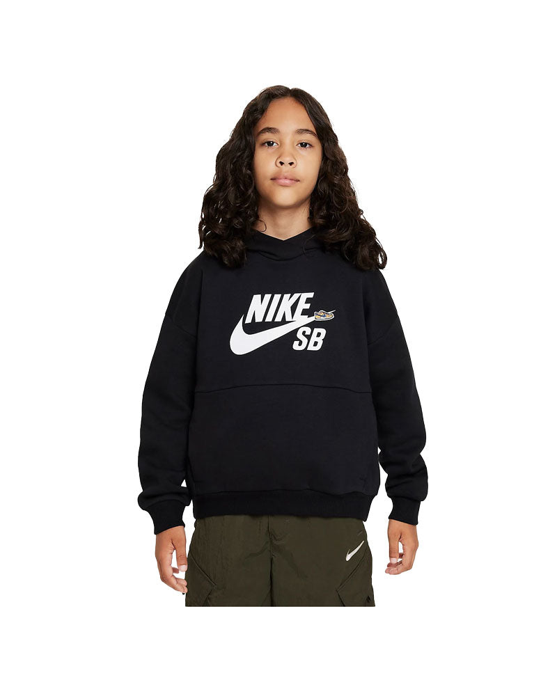 Nike SB Icon Fleece EasyOn Older Kids Oversized Pullover Hoodie Black Cotton Polyester