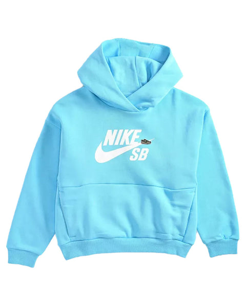 Nike SB Icon Fleece EasyOn Older Kids Oversized Pullover Hoodie Blue Cotton Polyester