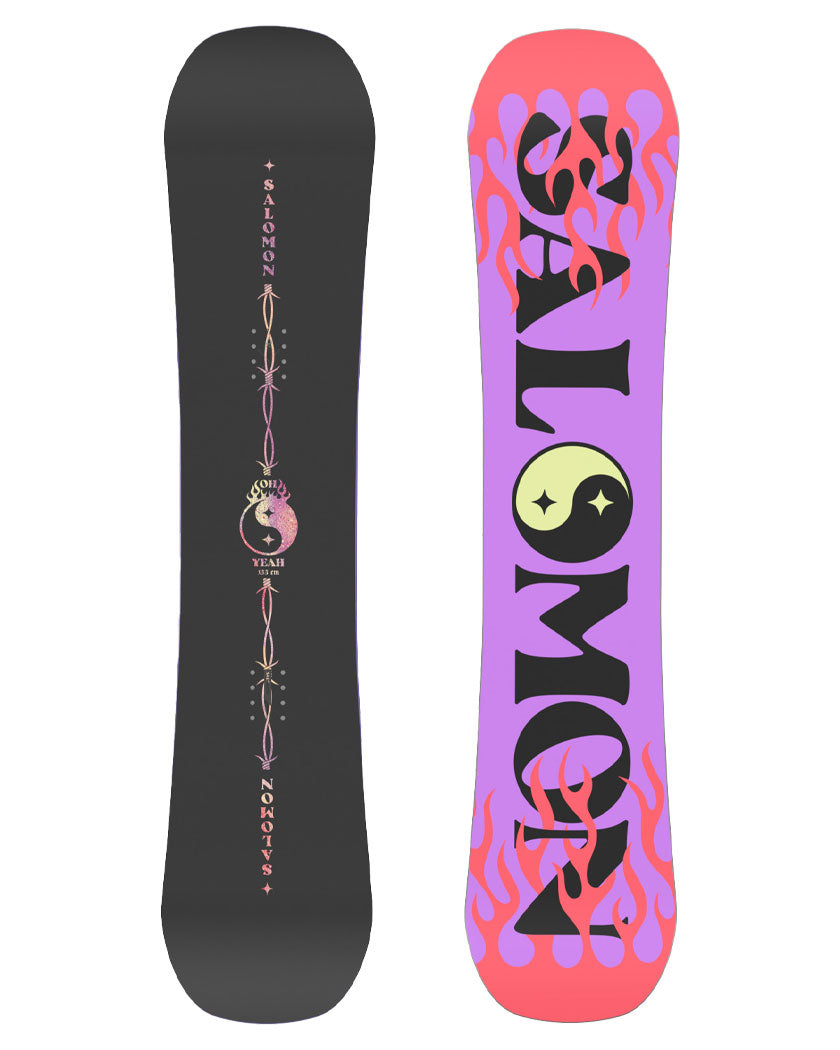 The 2025 Salomon Oh Yeah Grom shrinks down one of the favourite Salomon women's boards, the Oh Yeah, to make the perfect bite size board for your little girl. This kid size true twin snowboard blends playfulness with progressional edge control so you won't have to worry about your little one outgrowing her board too quickly and the Bite Free Edges makes catching an edge and ruining the day a thing of the past.