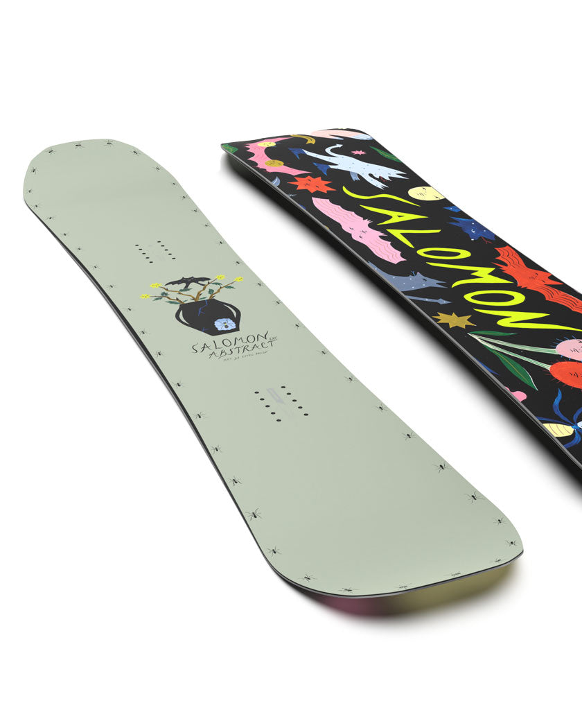 The Abstract is a consolidation of years of freestyle board development and team feedback, designed to remove limitations on style and expression. Loaded with features, this mid-flexing unisex board is equipped with our most popular camber profile and sidecut pairing for versatility, pop, and playfulness in the park, streets, or wherever you ride.
