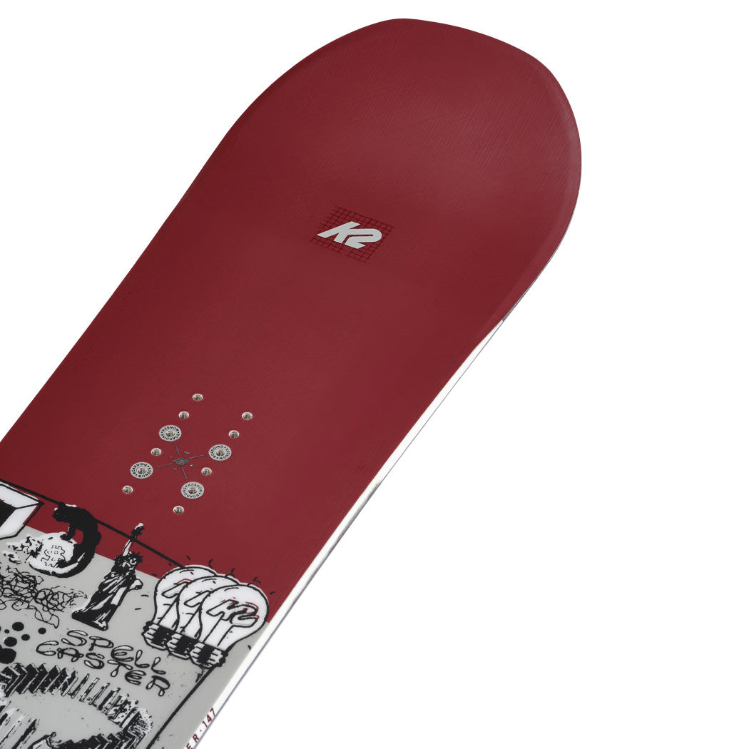 The K2 Spellcaster is a mid-flexing freestyle twin that works its wizardry in the park, street, side hits, and groomers all over the mountain.