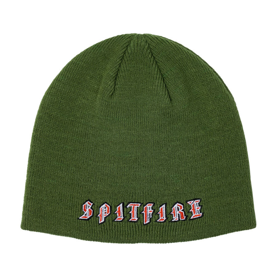 Spitfire Old E Skully Beanie - Olive/Red