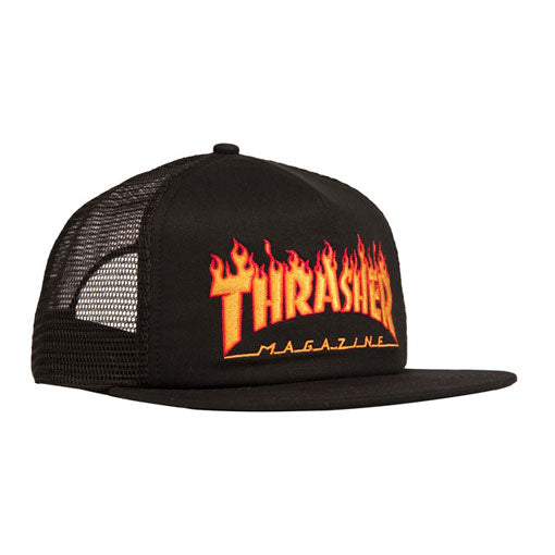 Thrasher Embroidered Flame Logo Mesh Cap Black