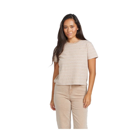 Volcom Women's Halite Stripe Short Sleeve Mocha