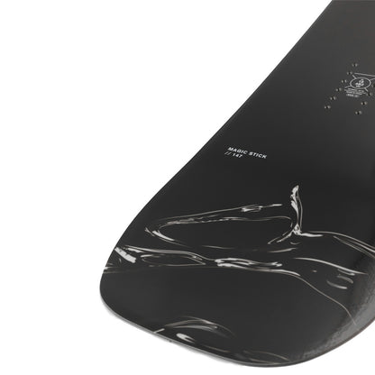 Close up view of the tail on the Ride Magic Stick Snowboard