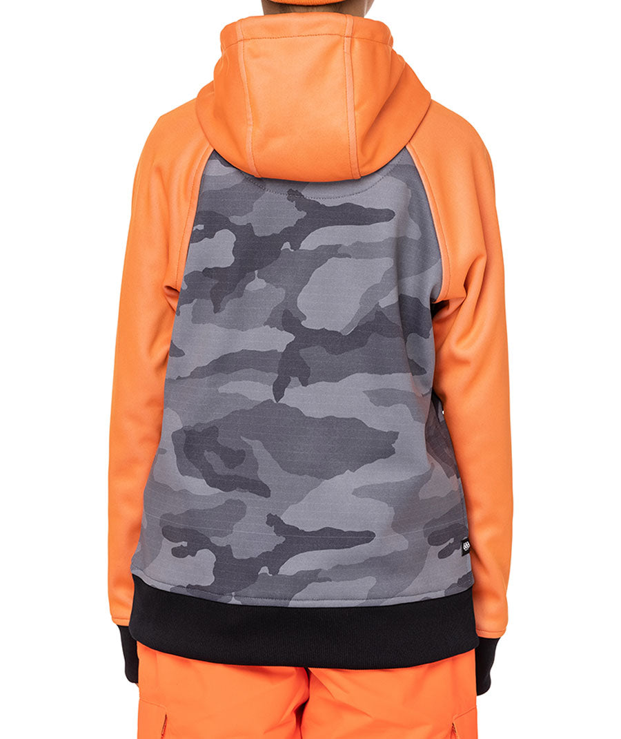 686 Kids' Bonded Fleece Pullover Hoodie Fluro Orange Colourblock 2023