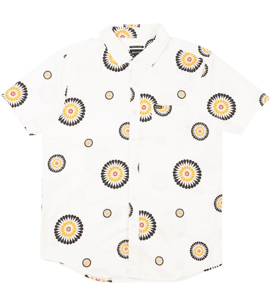 Brixton Charter Print Button Shirt - Off White/Black/Golden Glow