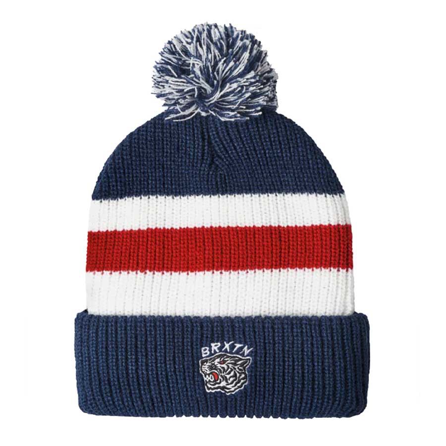 Brixton Kit Pom Beanie - Washed Navy/White/Red