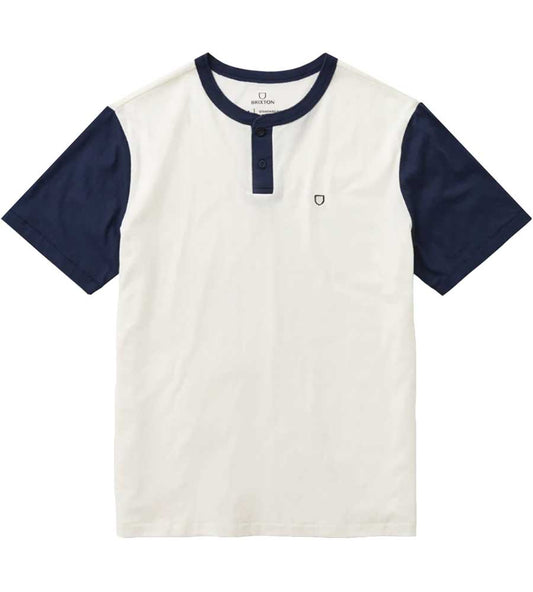 Brixton Shield Baseball Henley Knit - Off White/Navy