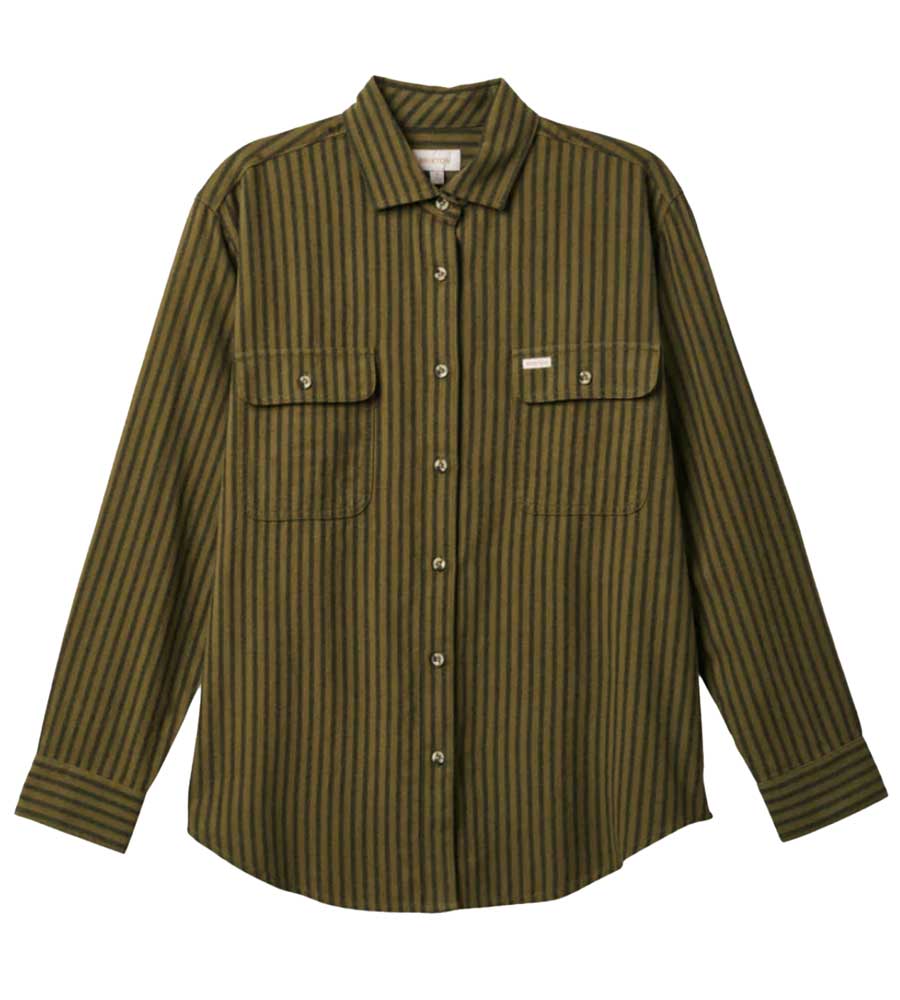 Brixton Women's Bowery BF Flannel - Olive Stripe