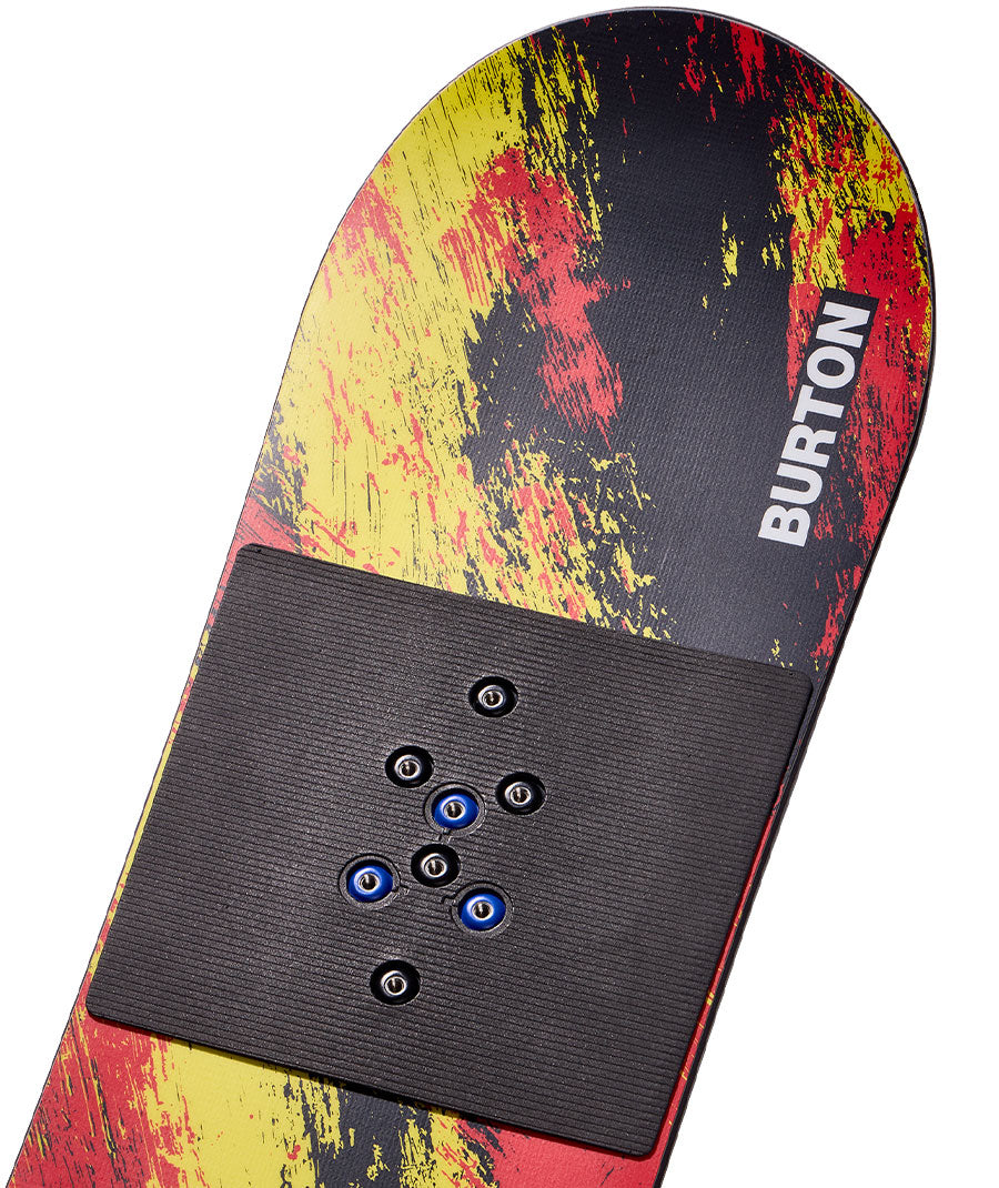  The kids' Burton Grom Snowboard is the ticket for tykes who want to start snowboarding and quickly learn the basics. What makes it so perfect is the beginner-friendly combo of a convex base with upturned edges and the softest flex possible so that even the lightest weight riders can master turning and stopping. The catch-free feeling continues with a flat profile from nose to tail that's extra stable for better balance and board control.&nbsp;