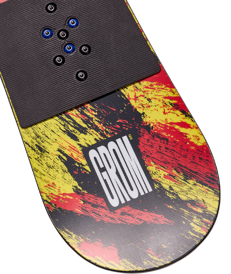  The kids' Burton Grom Snowboard is the ticket for tykes who want to start snowboarding and quickly learn the basics. What makes it so perfect is the beginner-friendly combo of a convex base with upturned edges and the softest flex possible so that even the lightest weight riders can master turning and stopping. The catch-free feeling continues with a flat profile from nose to tail that's extra stable for better balance and board control.&nbsp;