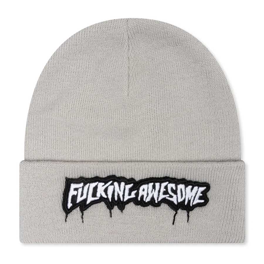 Fucking Awesome Velcro Stamp Cuffed Beanie Grey