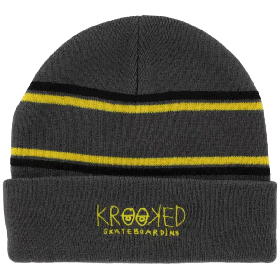 Krooked Eyes Cuff Beanie Charocal/Yellow