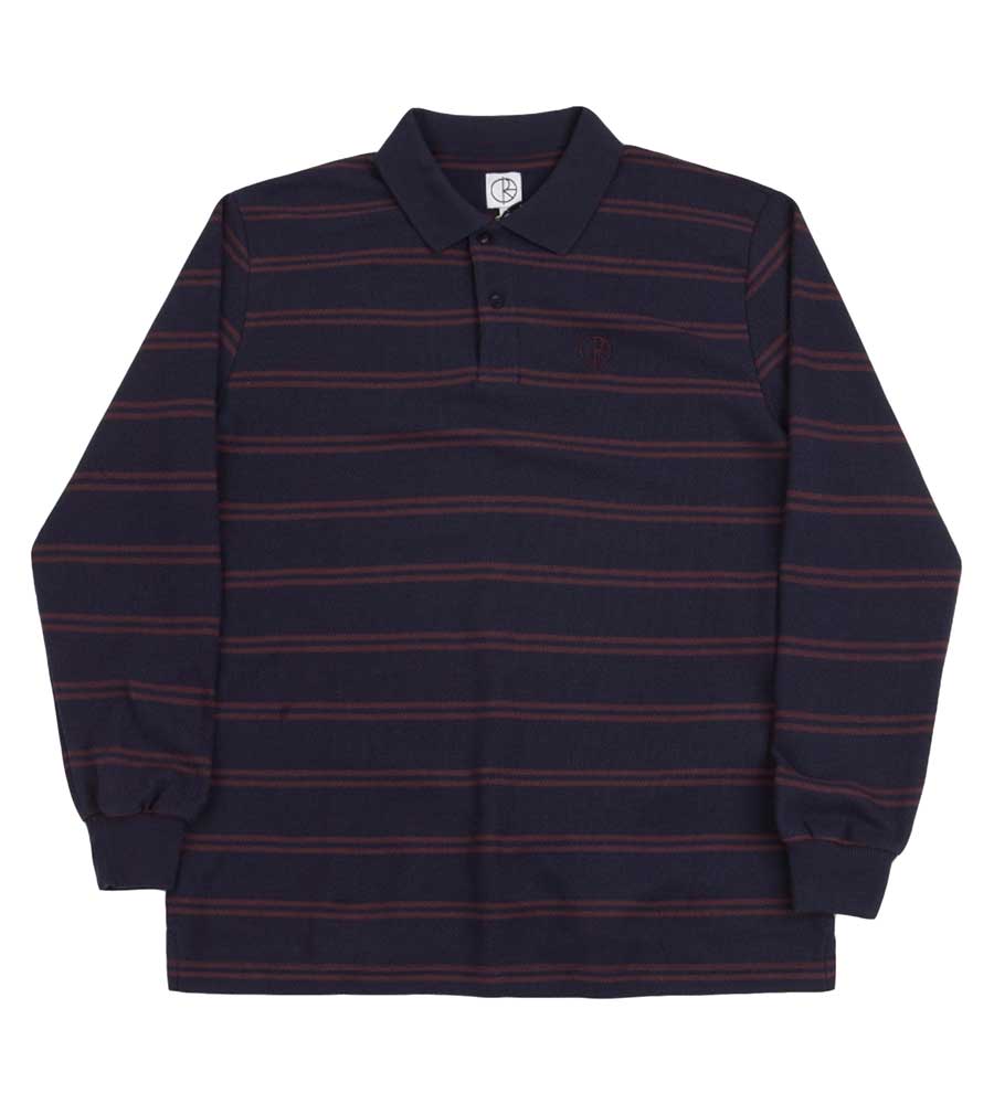 Polar Stripe Polo Long Sleeve Shirt - Navy/Plum