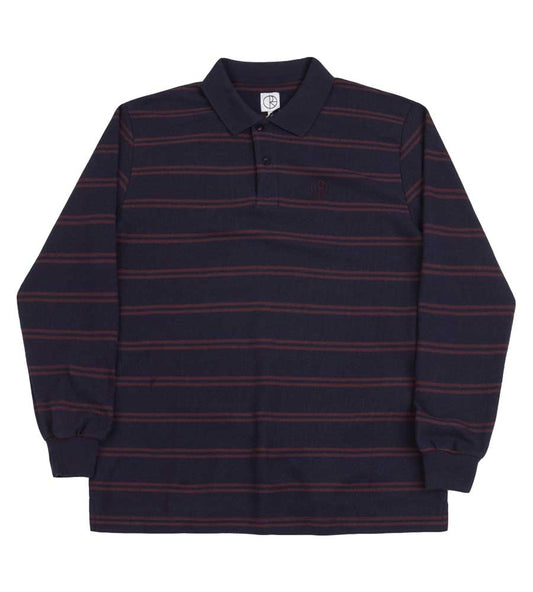 Polar Stripe Polo Long Sleeve Shirt - Navy/Plum