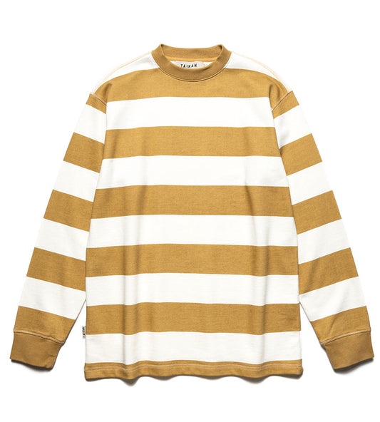 Taikan Striped Long Sleeve Crewneck Jersey T-Shirt - Tan