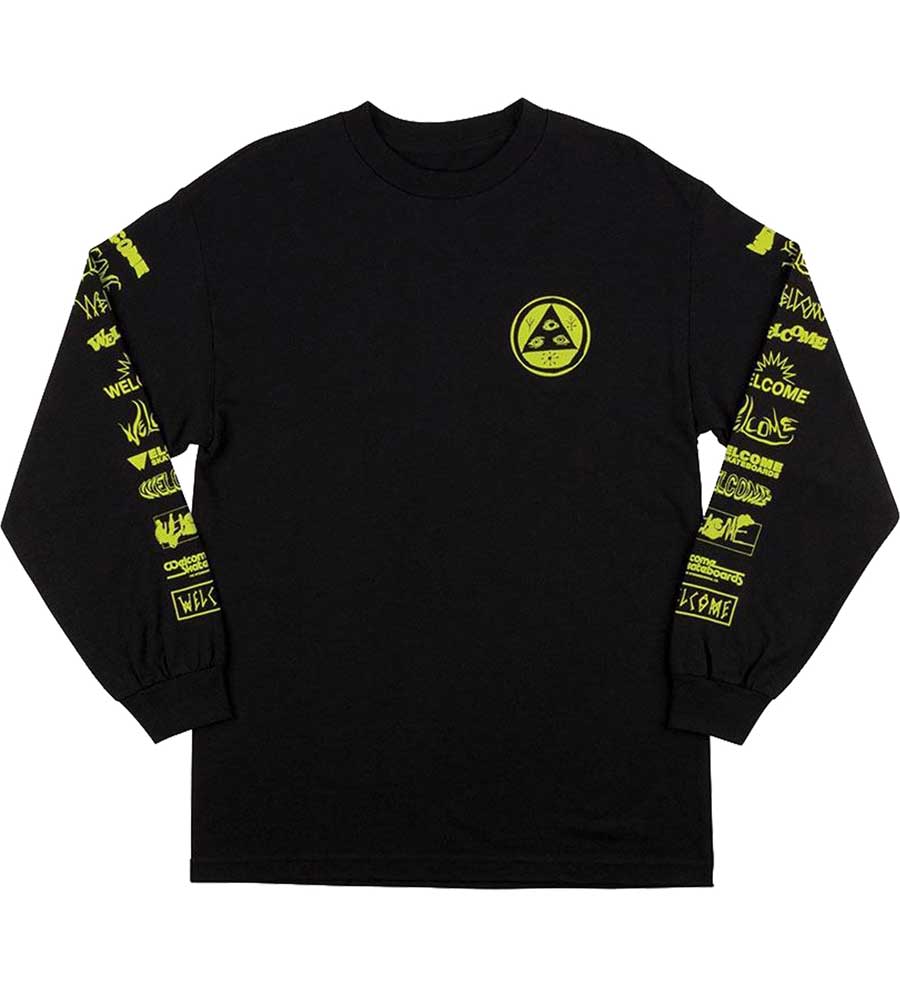 Welcome Sponsed Long Sleeve T-Shirt - Black/Lime