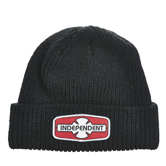 Independent brand all black beanie with cuff and Independent logo on cuff. 